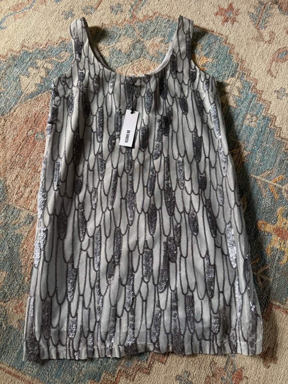 BB Dakota Silver-Gray Sequin Midi Dress